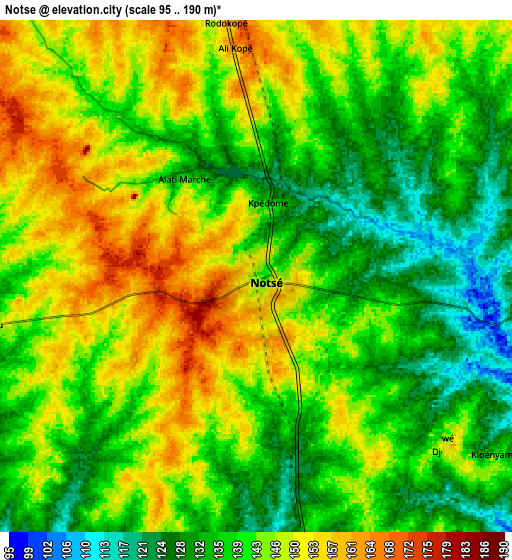 Zoom OUT 2x Notsé, Togo elevation map