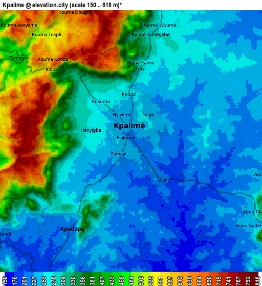 Zoom OUT 2x Kpalimé, Togo elevation map