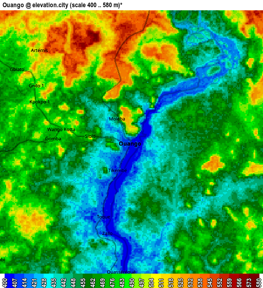 Zoom OUT 2x Ouango, Central African Republic elevation map