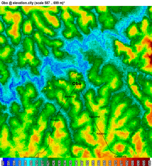 Zoom OUT 2x Obo, Central African Republic elevation map