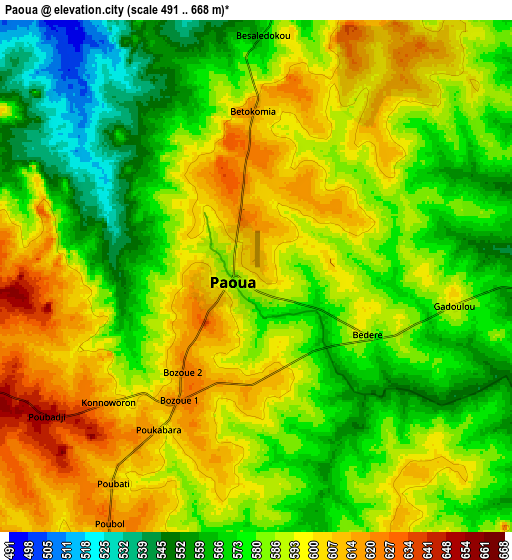 Zoom OUT 2x Paoua, Central African Republic elevation map