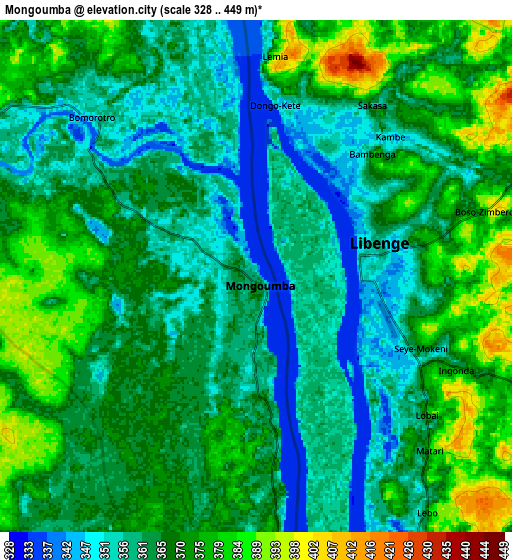 Zoom OUT 2x Mongoumba, Central African Republic elevation map