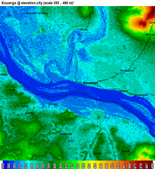 Zoom OUT 2x Kouango, Central African Republic elevation map