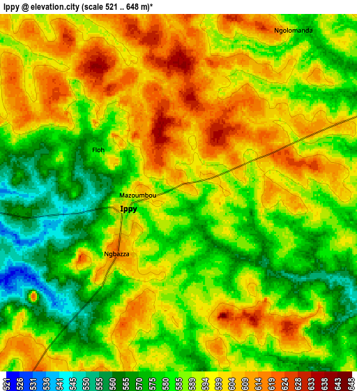 Zoom OUT 2x Ippy, Central African Republic elevation map