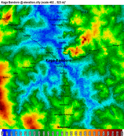 Zoom OUT 2x Kaga Bandoro, Central African Republic elevation map