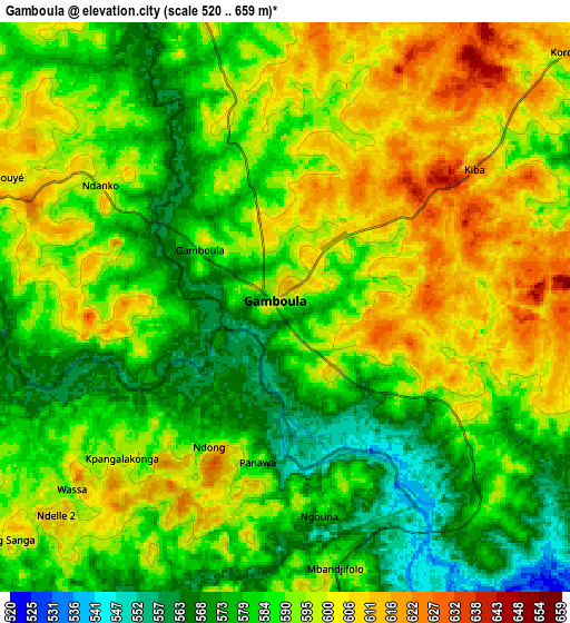 Zoom OUT 2x Gamboula, Central African Republic elevation map