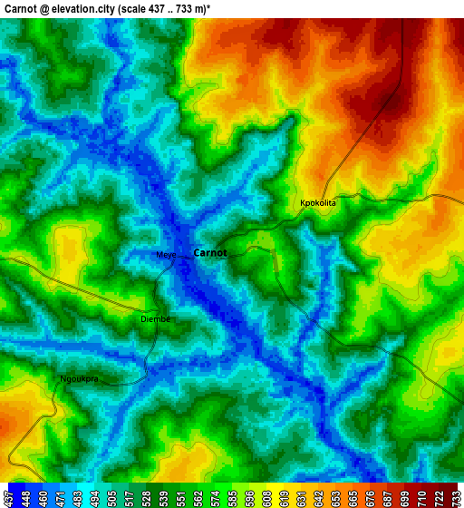 Zoom OUT 2x Carnot, Central African Republic elevation map