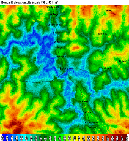 Zoom OUT 2x Bouca, Central African Republic elevation map