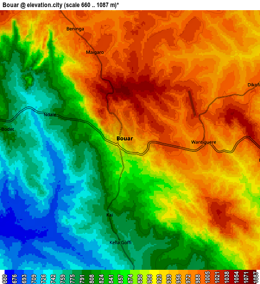 Zoom OUT 2x Bouar, Central African Republic elevation map