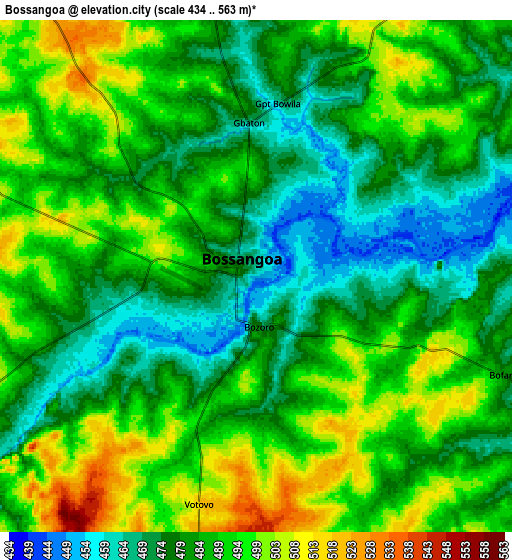 Zoom OUT 2x Bossangoa, Central African Republic elevation map