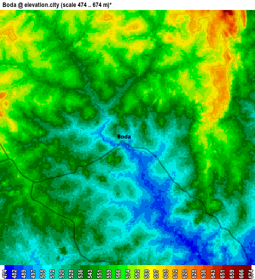Zoom OUT 2x Boda, Central African Republic elevation map