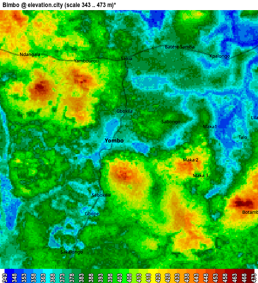 Zoom OUT 2x Bimbo, Central African Republic elevation map