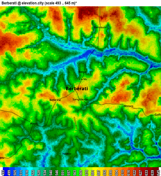 Zoom OUT 2x Berbérati, Central African Republic elevation map
