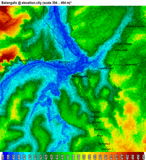 Zoom OUT 2x Batangafo, Central African Republic elevation map
