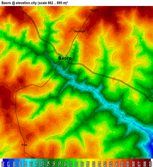 Zoom OUT 2x Baoro, Central African Republic elevation map