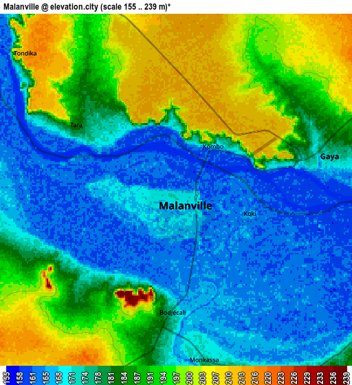 Zoom OUT 2x Malanville, Benin elevation map