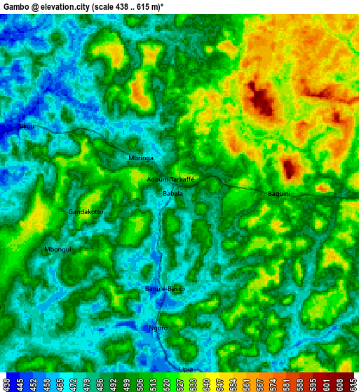 Zoom OUT 2x Gambo, Central African Republic elevation map
