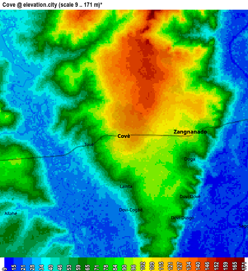 Zoom OUT 2x Cové, Benin elevation map
