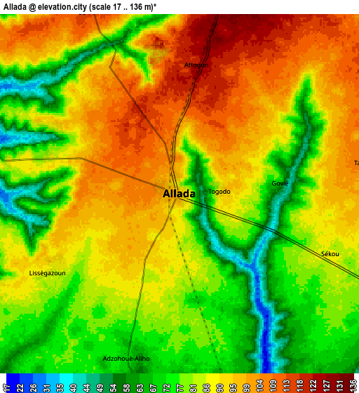 Zoom OUT 2x Allada, Benin elevation map