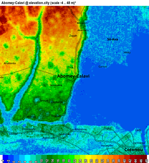 Zoom OUT 2x Abomey-Calavi, Benin elevation map