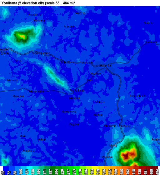 Zoom OUT 2x Yonibana, Sierra Leone elevation map