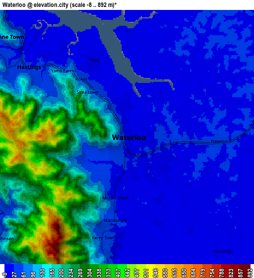 Zoom OUT 2x Waterloo, Sierra Leone elevation map