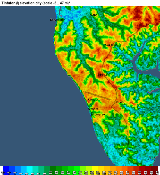 Zoom OUT 2x Tintafor, Sierra Leone elevation map