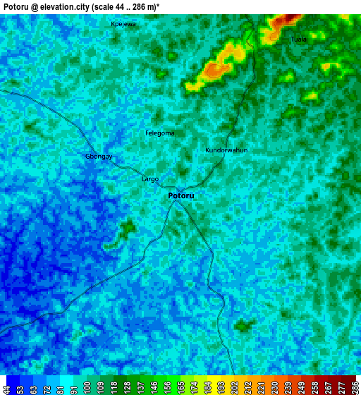 Zoom OUT 2x Potoru, Sierra Leone elevation map