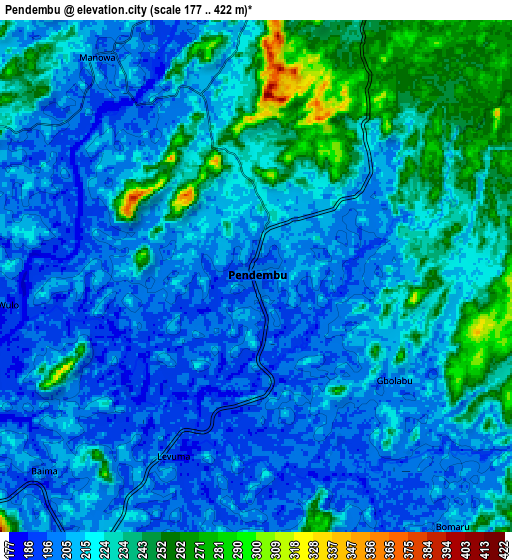 Zoom OUT 2x Pendembu, Sierra Leone elevation map