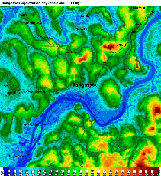 Zoom OUT 2x Bangassou, Central African Republic elevation map
