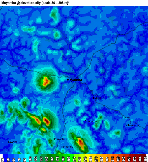 Zoom OUT 2x Moyamba, Sierra Leone elevation map