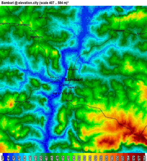 Zoom OUT 2x Bambari, Central African Republic elevation map