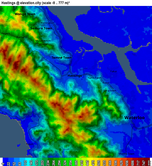 Zoom OUT 2x Hastings, Sierra Leone elevation map