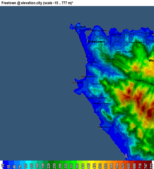 Zoom OUT 2x Freetown, Sierra Leone elevation map