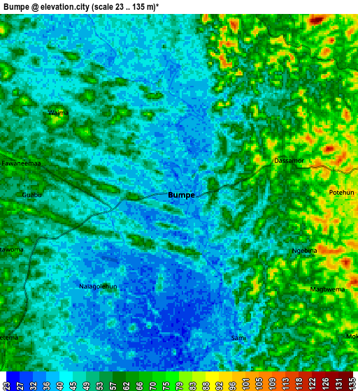 Zoom OUT 2x Bumpe, Sierra Leone elevation map