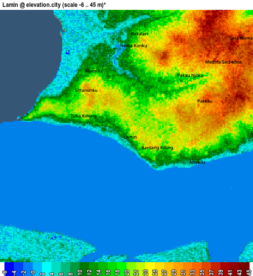 Zoom OUT 2x Lamin, Gambia elevation map