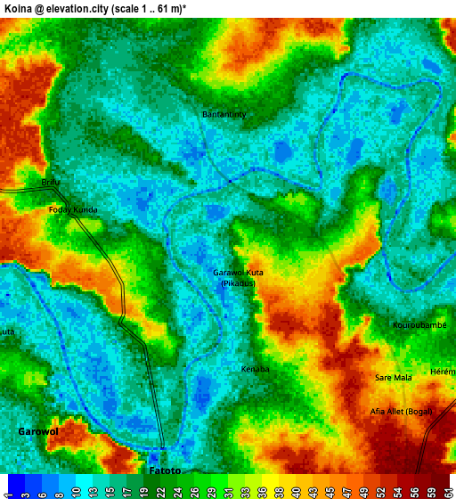 Zoom OUT 2x Koina, Gambia elevation map