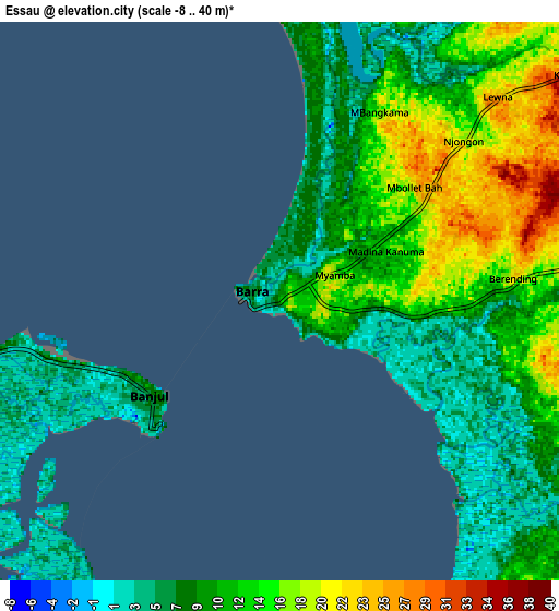 Zoom OUT 2x Essau, Gambia elevation map