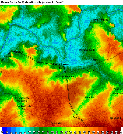 Zoom OUT 2x Basse Santa Su, Gambia elevation map
