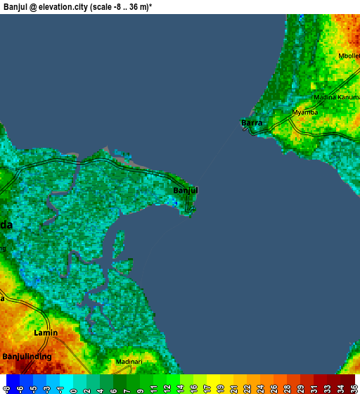 Zoom OUT 2x Banjul, Gambia elevation map
