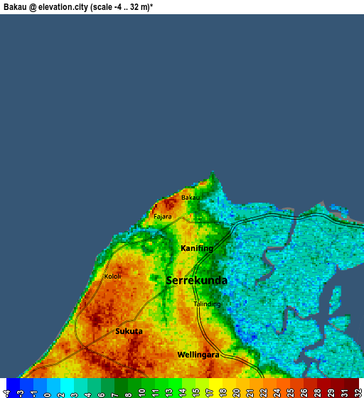 Zoom OUT 2x Bakau, Gambia elevation map