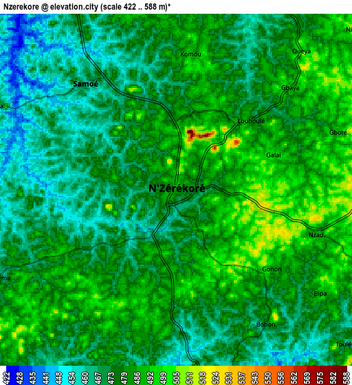 Zoom OUT 2x Nzérékoré, Guinea elevation map