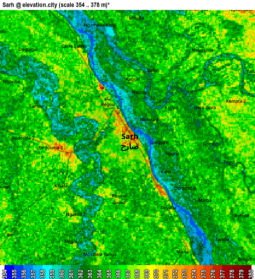 Zoom OUT 2x Sarh, Chad elevation map