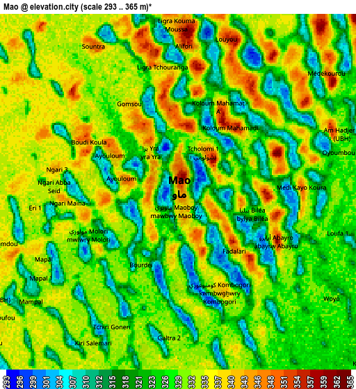 Zoom OUT 2x Mao, Chad elevation map