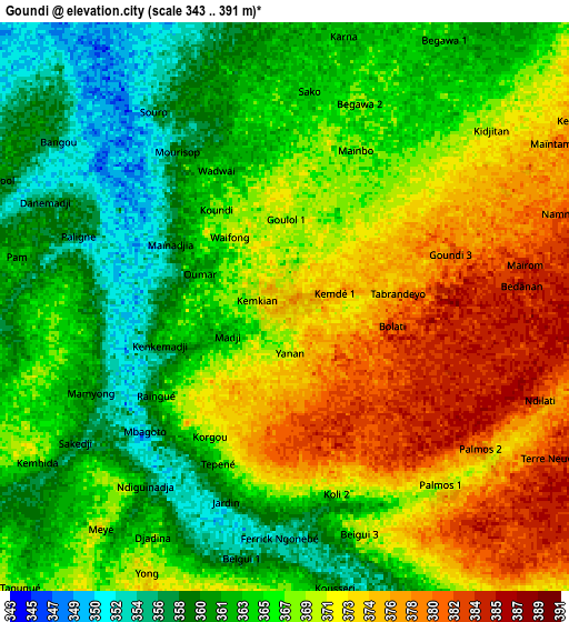 Zoom OUT 2x Goundi, Chad elevation map
