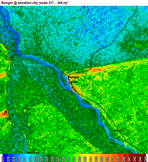 Zoom OUT 2x Bongor, Chad elevation map