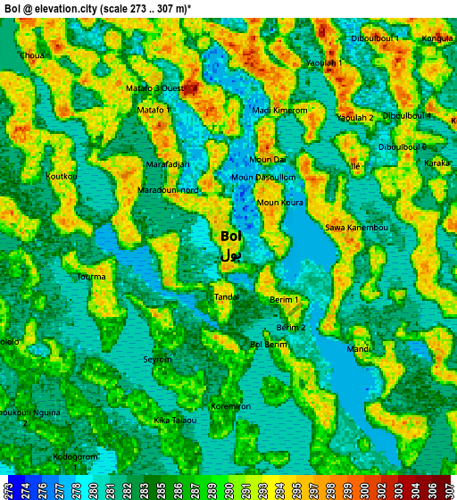 Zoom OUT 2x Bol, Chad elevation map