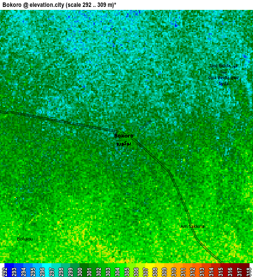 Zoom OUT 2x Bokoro, Chad elevation map