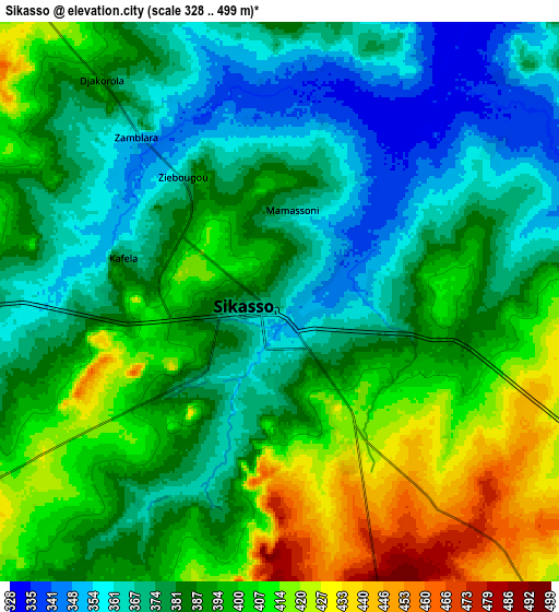 Zoom OUT 2x Sikasso, Mali elevation map