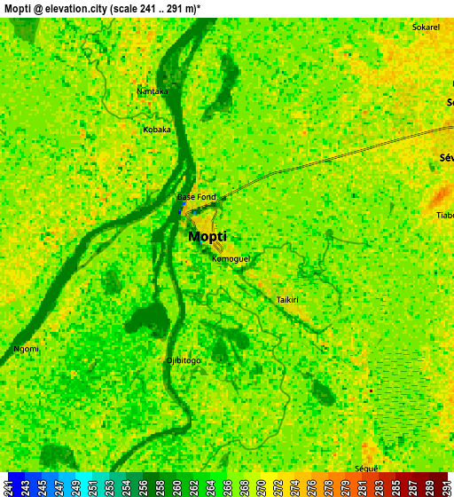 Zoom OUT 2x Mopti, Mali elevation map